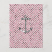 Girly Pink Silver Glitter Chevron Pattern Anchor
