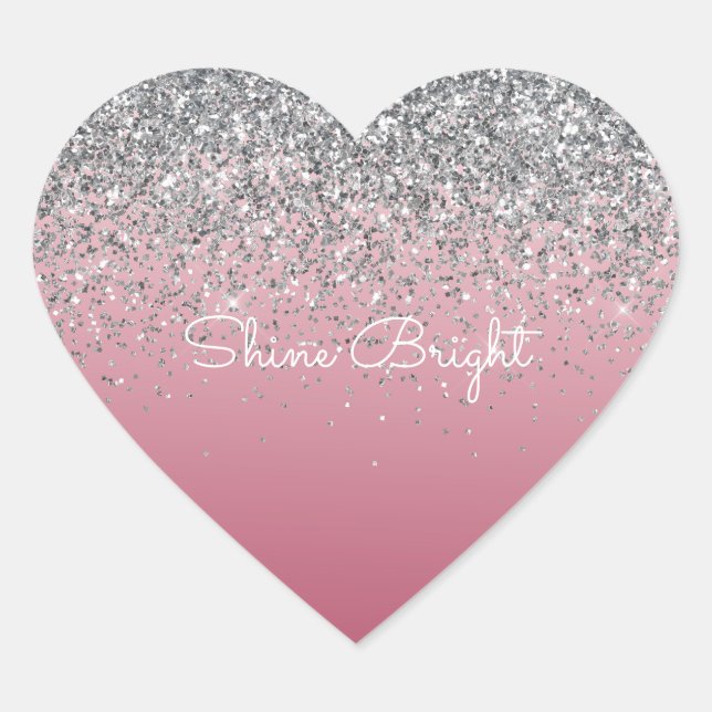 Girly Pink Silver Sparkle Glitter      Heart Sticker (Front)