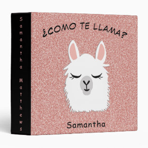 Girly Pink Sparkle Back to School Glitter Llama Binder