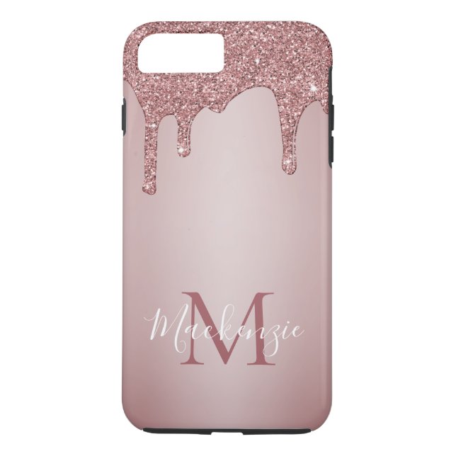 Girly Pink Sparkle Glitter Drips Monogram Case-Mate iPhone Case (Back)