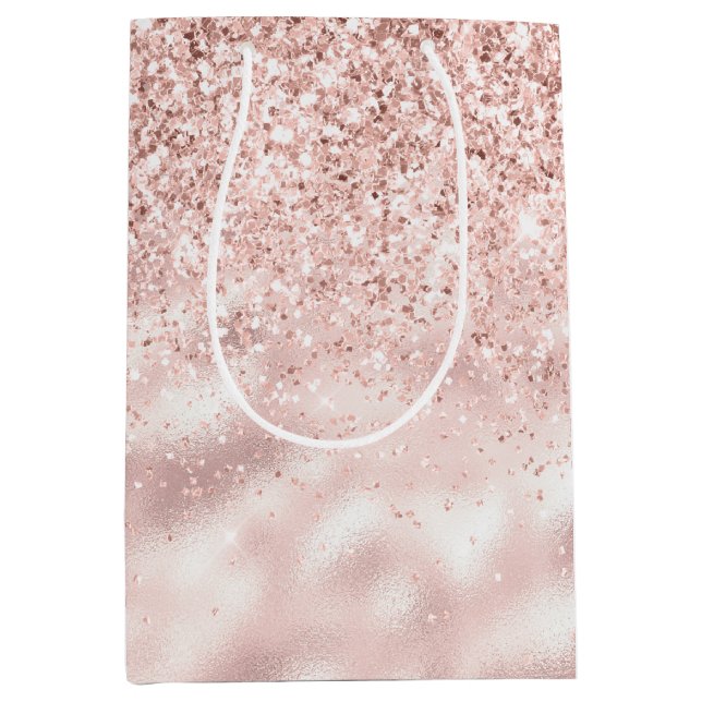 Girly Pink Sparkle Glitter Medium Gift Bag (Front)