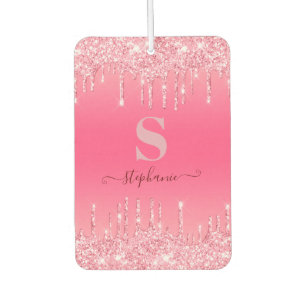 Girly Pink Sparkle Glitter Monogram Air Freshener