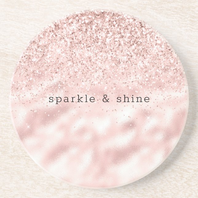Girly Pink Sparkle Glitter personalized Coaster (Front)