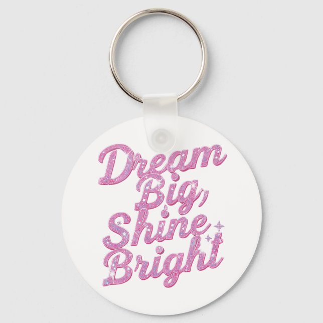 Girly Pink Sparkle Motivational Quote Keychain (Front)