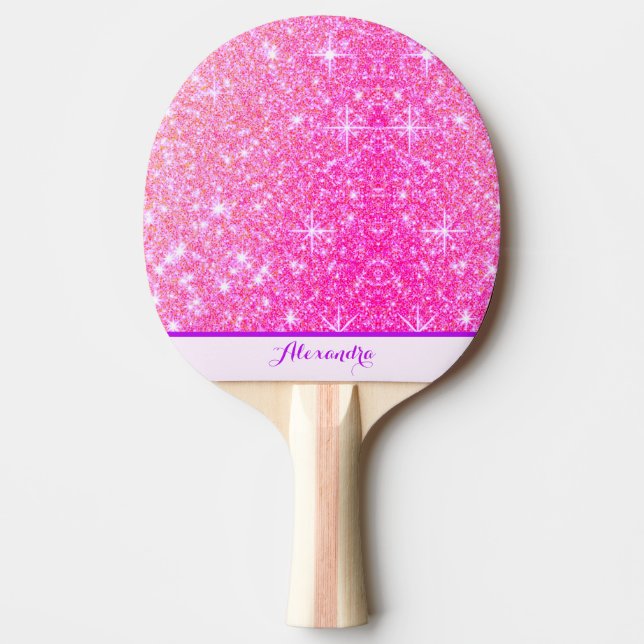 Girly Pink Sparkle Personalized Ping Pong Paddle (Front)