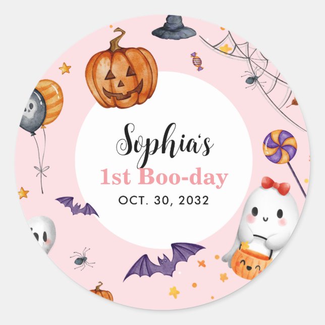 Girly Pink Spooky Halloween Birthday Favour Classic Round Sticker (Front)