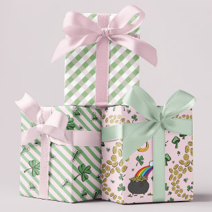 Girly Pink St. Patricks Day Wrapping Paper Sheet