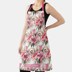 Girly Pink Stargazer Lily Floral  Apron