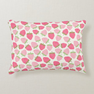 Girly Pink Strawberry Cute and Fruity Accent Pillow