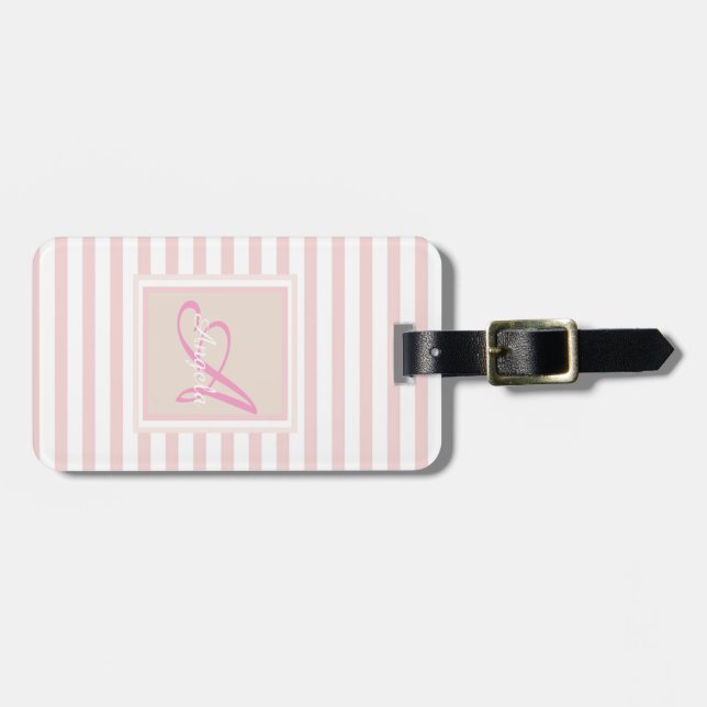 Girly Pink Stripe  Monogram-Personalized Luggage Tag (Front Horizontal)