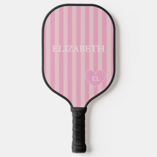 Girly Pink Stripe Name and Initial  Pickleball Paddle
