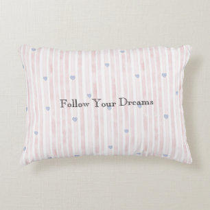 Girly Pink Stripes Blue Hearts Accent Pillow