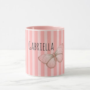 Girly Pink Stripes Butterfly Mug
