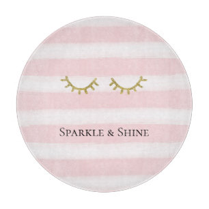 Girly Pink Stripes Gold Glitter Eyelashes  Cutting Board