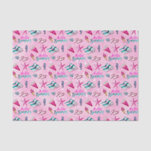 Girly Pink Summer Beach Watercolor Pattern Tissue Paper