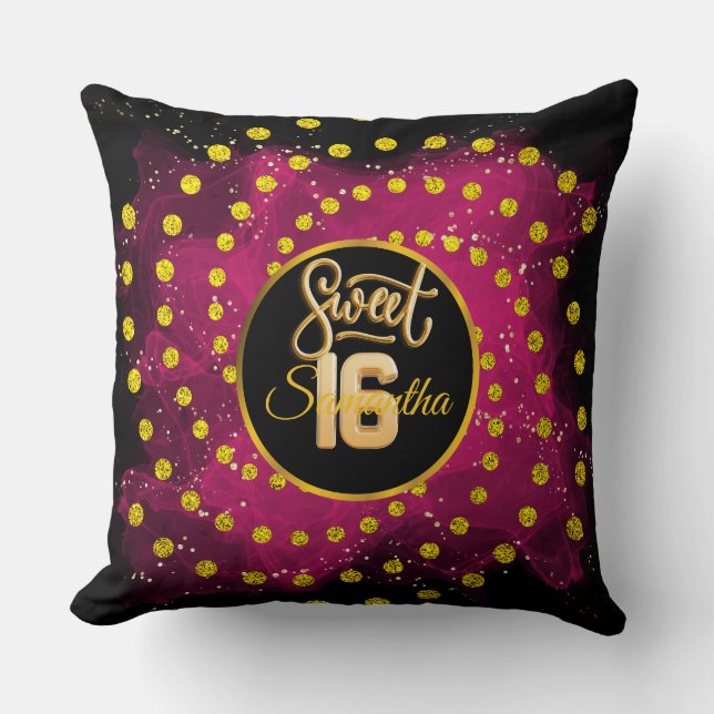 Girly Pink Sweet 16 Birthday Rose Gold Glitter  Throw Pillow (Front)
