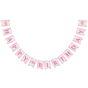Girly Pink Sweet One 1st Happy Birthday Cupcakes Bunting Flags