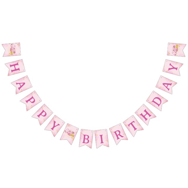 Girly Pink Sweet One 1st Happy Birthday Cupcakes Bunting Flags (All)