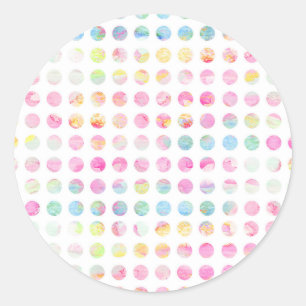 Girly pink teal blue watercolor polka dots pattern classic round sticker