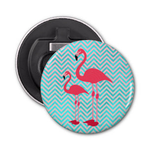 Girly Pink Teal Chevron Elegant Cute Flamingos Bottle Opener