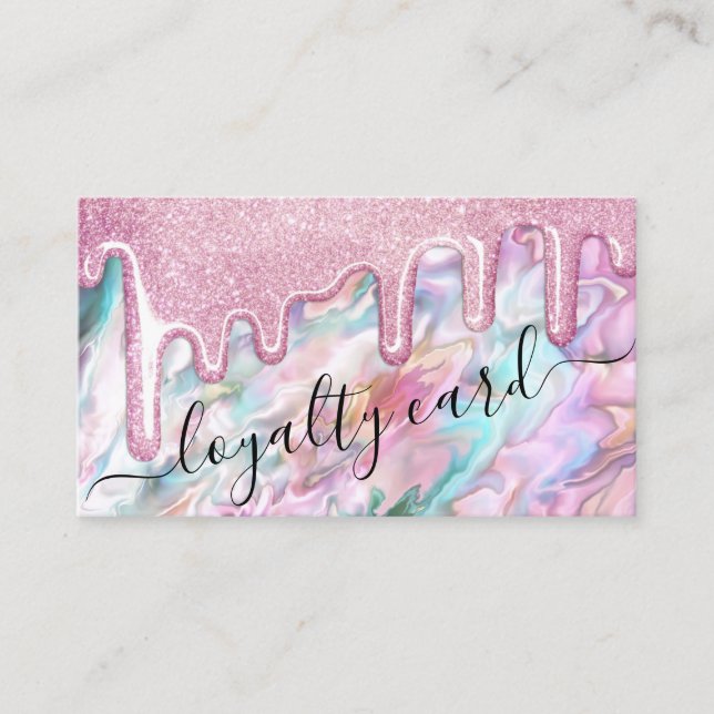 Girly Pink Teal Pearl Opal Glitter Drips Loyalty (Front)