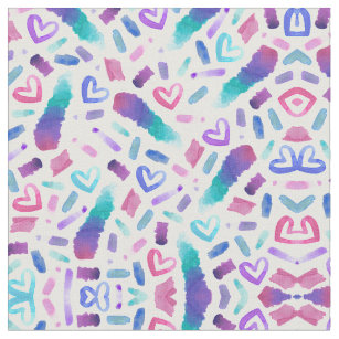 Girly Pink Teal Purple Watercolor Doodles Fabric