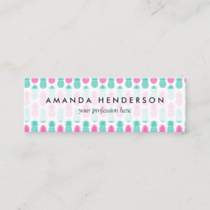 Girly Pink Teal Tropical Pineapple Pattern Mini Business Card
