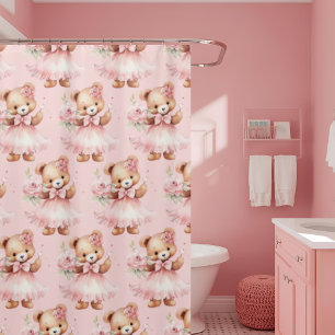 Girly Pink Teddy Bear Shower Curtains