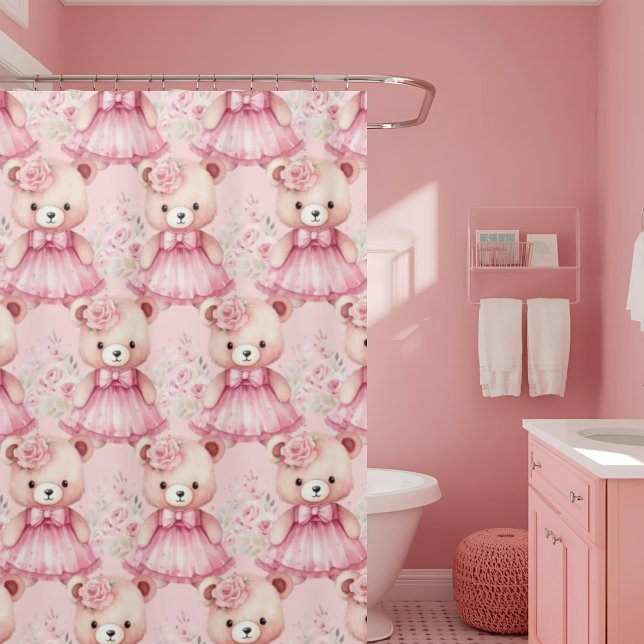 Girly Pink Teddy Bear Shower Curtains (Creator Uploaded)