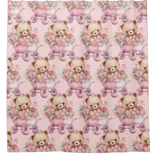 Girly Pink Teddy Bear Shower Curtains