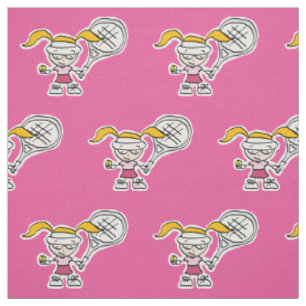 Girly pink tennis player cartoon fabric for girls