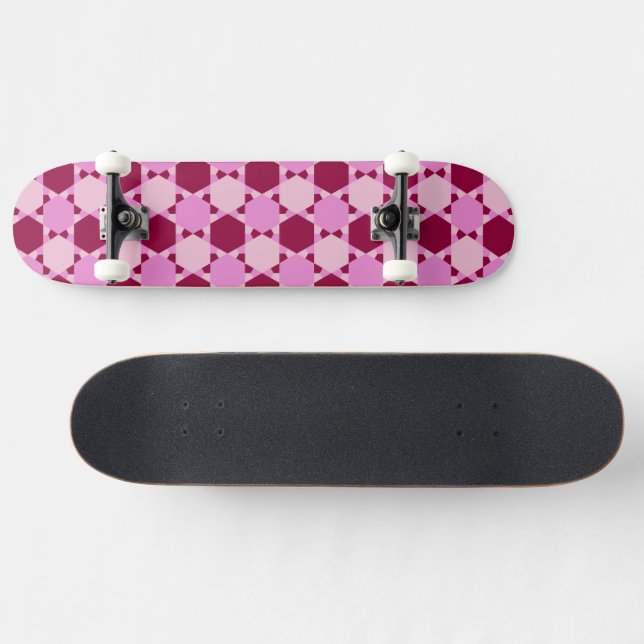 Girly Pink Triangle Optical Illusion Pattern Skateboard (Horz)