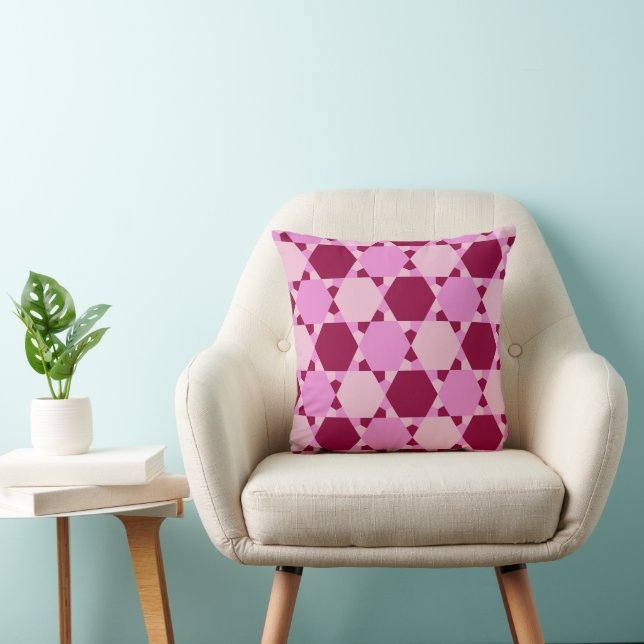 Girly Pink Triangle Optical Illusion Pattern Throw Pillow (Chair)