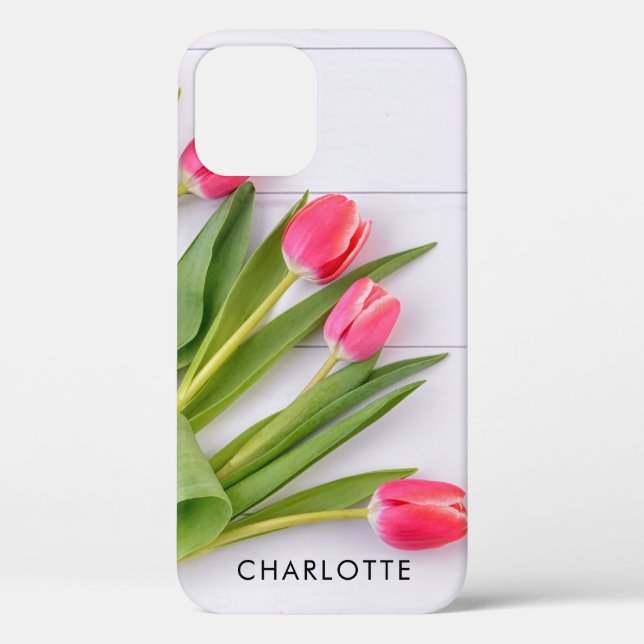 Girly Pink Tulips on White Wood Classic  Case-Mate iPhone Case (Back)