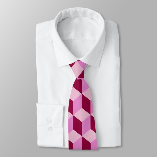 Girly Pink Tumbling Blocks Seamless Pattern Tie (Tied)