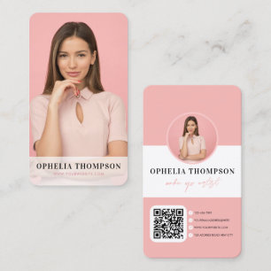 Girly Pink Typography Script QR code Business Card