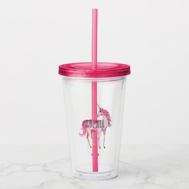 Girly Pink Unicorn Acrylic Tumbler (Front)