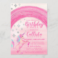 Girly Pink Unicorn Rainbow Watercolor Birthday