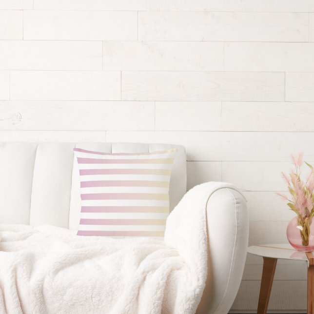 Girly Pink Vanilla Gradient Stripes Throw Pillow (Couch)