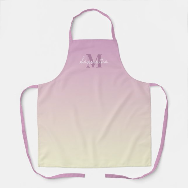 Girly Pink Vanilla Ombre Name Monogram Apron (Front)