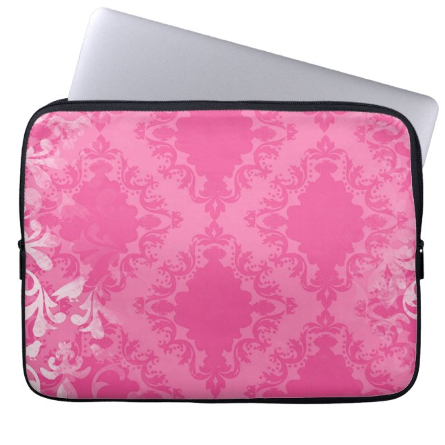 GIRLY PINK VINTAGE DAMASK LAPTOP SLEEVE (Front)