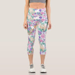Girly Pink Violet Purple Gold Watercolor Flowers Capri Leggings<br><div class="desc">This elegant and pretty designs depicts hand-painted blush pink, violet purple, and seafoam green watercolor flowers and leaves with faux printed gold foil floral silhouettes on top of a simple white background. It's modern, girly, feminine, country, and original. Stylize with this hand-painted design done by the artist of La Femme,...</div>