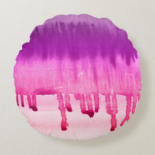 Girly Pink Violet Watercolor Ombre Design Round Pillow