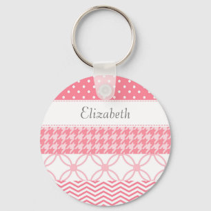 Girly Pink Washi Tape Geometric Pattern With Name Keychain