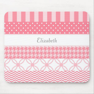 Girly Pink Washi Tape Geometric Pattern With Name Mouse Pad