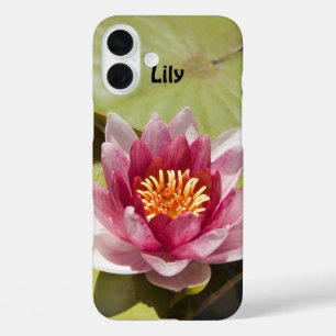 Girly Pink Water Lily Photo Lily Pads Personalized iPhone 16 Plus Case