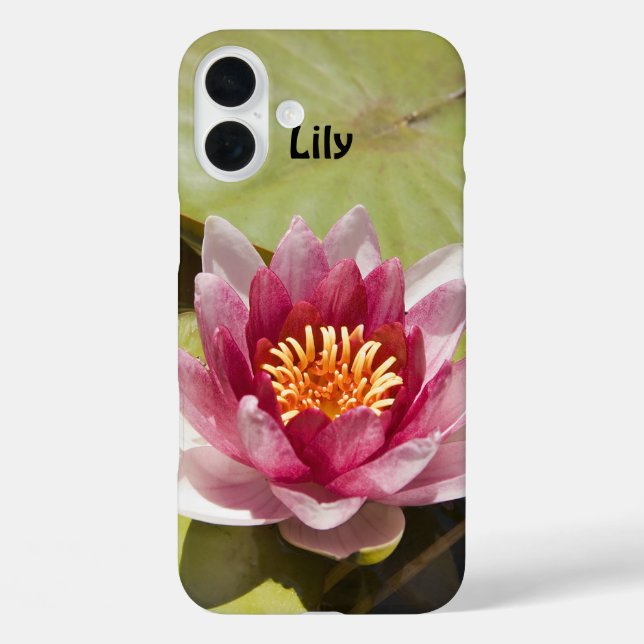 Girly Pink Water Lily Photo Lily Pads Personalized Case-Mate iPhone Case (Back)