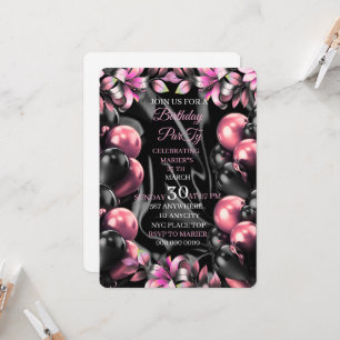 Girly Pink Watercolor Birthday Invitation   Editab