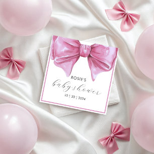 Girly Pink Watercolor Bow Baby Shower Napkin