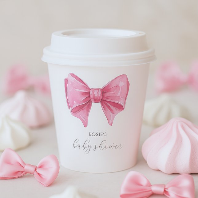 Girly Pink Watercolor Bow Baby Shower Paper Cups (Girly Pink Watercolor Bow Baby Shower Paper Cups)